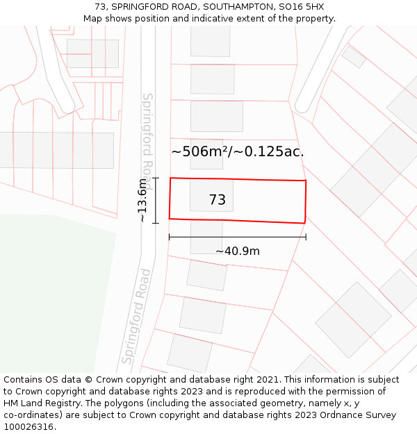 73, SPRINGFORD ROAD, SOUTHAMPTON, SO16 5HX: Plot and title map