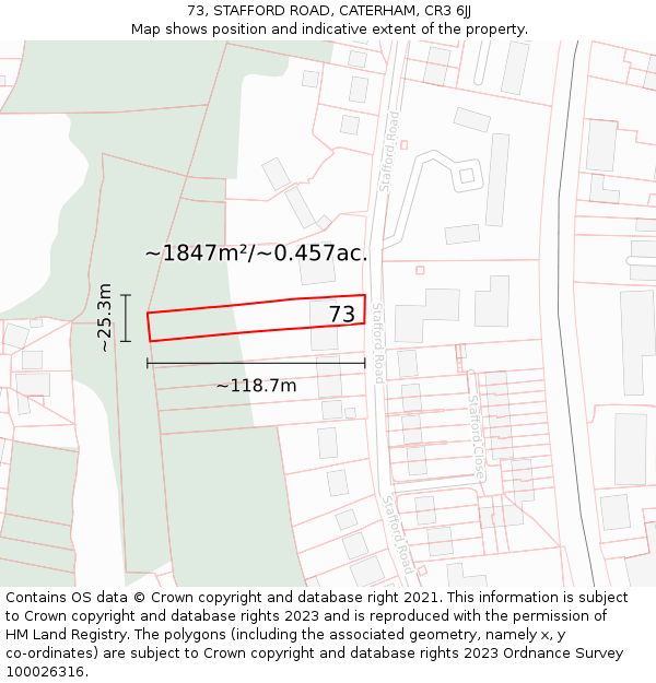 73, STAFFORD ROAD, CATERHAM, CR3 6JJ: Plot and title map