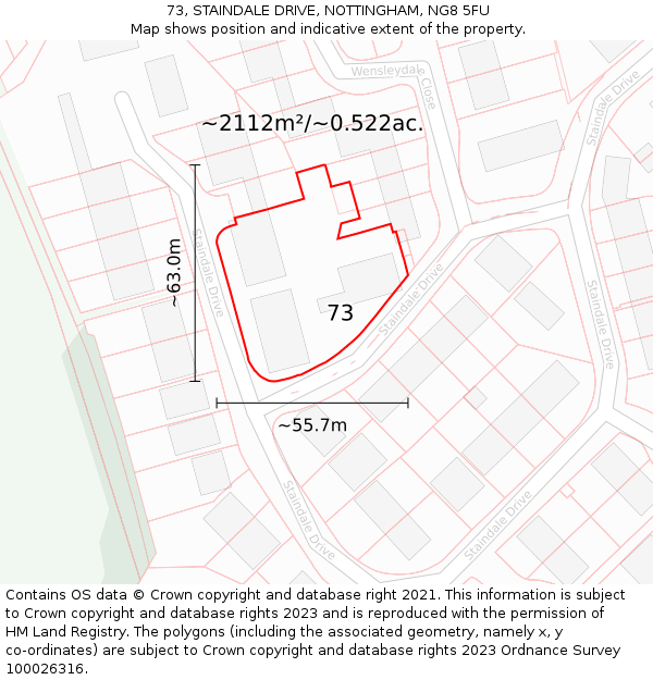 73, STAINDALE DRIVE, NOTTINGHAM, NG8 5FU: Plot and title map