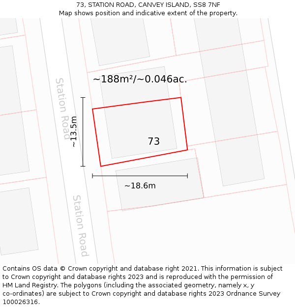 73, STATION ROAD, CANVEY ISLAND, SS8 7NF: Plot and title map