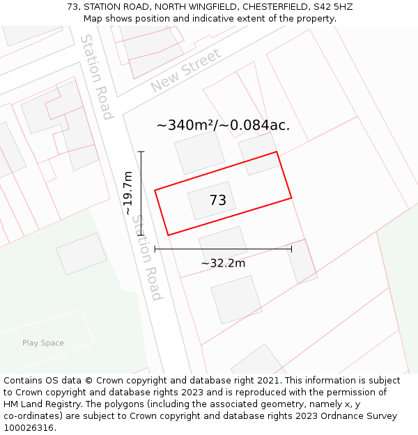 73, STATION ROAD, NORTH WINGFIELD, CHESTERFIELD, S42 5HZ: Plot and title map