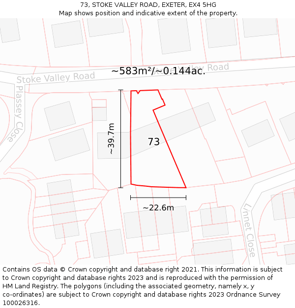 73, STOKE VALLEY ROAD, EXETER, EX4 5HG: Plot and title map