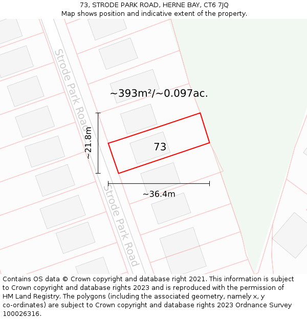 73, STRODE PARK ROAD, HERNE BAY, CT6 7JQ: Plot and title map