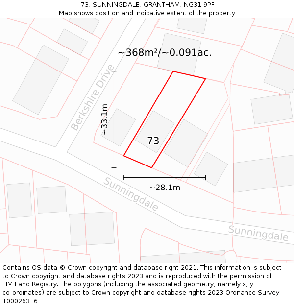 73, SUNNINGDALE, GRANTHAM, NG31 9PF: Plot and title map