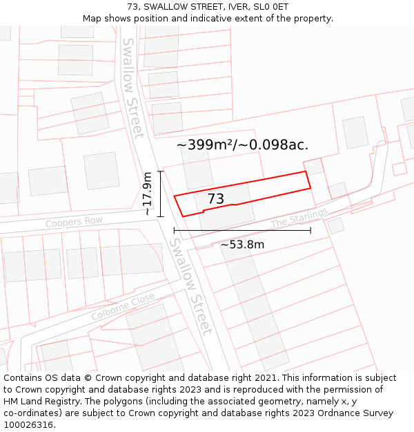 73, SWALLOW STREET, IVER, SL0 0ET: Plot and title map
