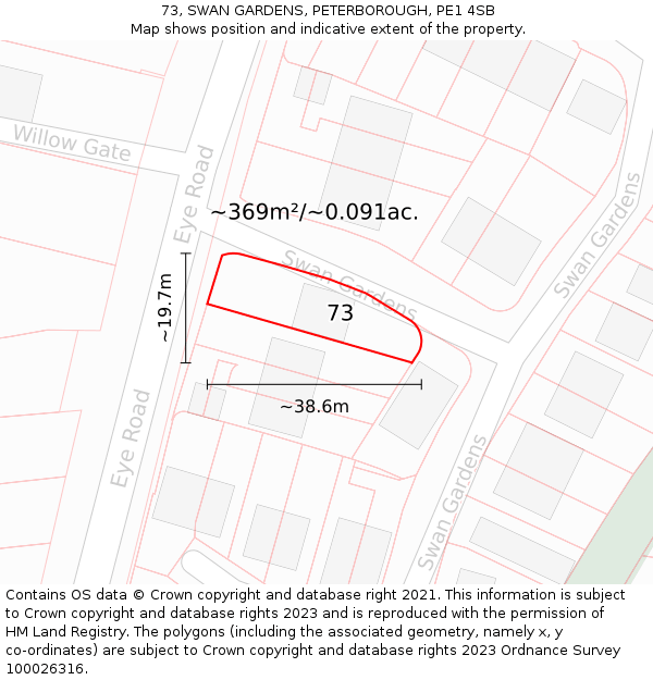 73, SWAN GARDENS, PETERBOROUGH, PE1 4SB: Plot and title map