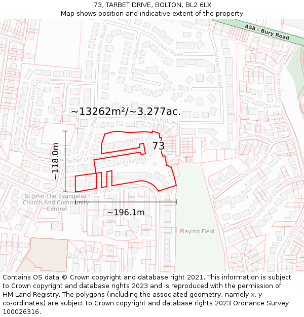 73, TARBET DRIVE, BOLTON, BL2 6LX: Plot and title map