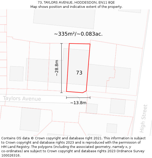 73, TAYLORS AVENUE, HODDESDON, EN11 8QE: Plot and title map