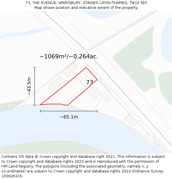 73, THE AVENUE, WRAYSBURY, STAINES-UPON-THAMES, TW19 5EY: Plot and title map