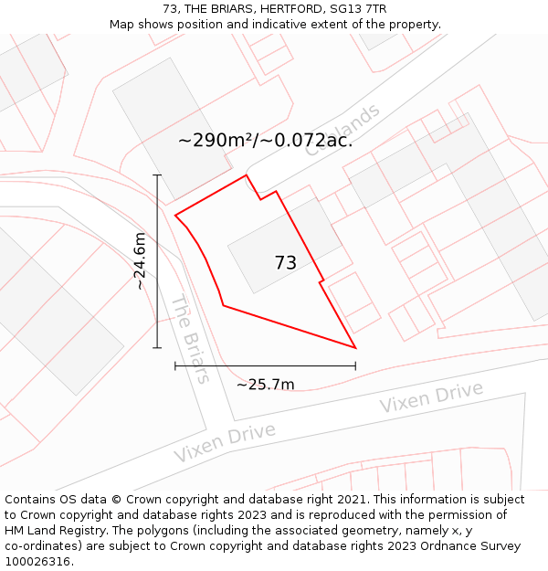 73, THE BRIARS, HERTFORD, SG13 7TR: Plot and title map