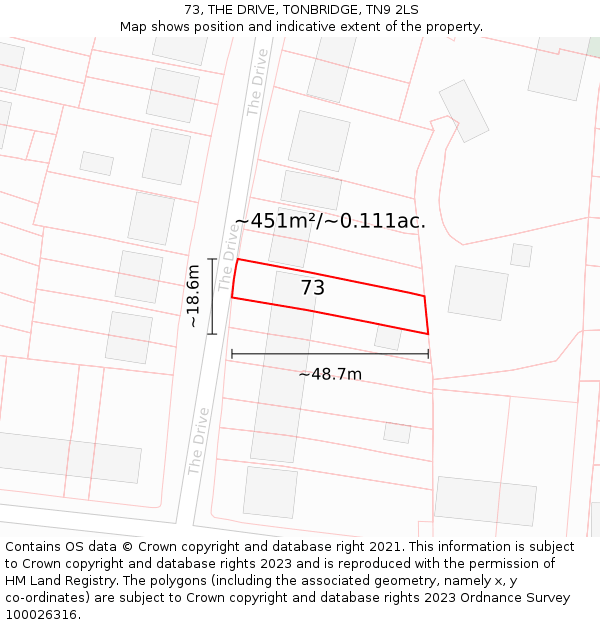 73, THE DRIVE, TONBRIDGE, TN9 2LS: Plot and title map