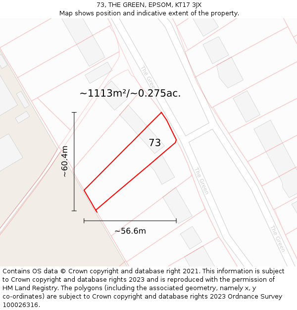 73, THE GREEN, EPSOM, KT17 3JX: Plot and title map