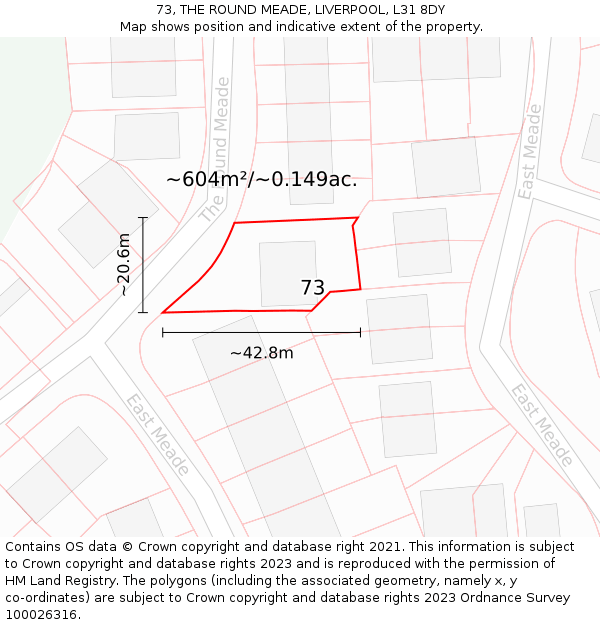 73, THE ROUND MEADE, LIVERPOOL, L31 8DY: Plot and title map