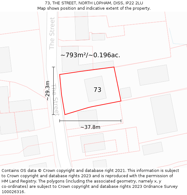 73, THE STREET, NORTH LOPHAM, DISS, IP22 2LU: Plot and title map