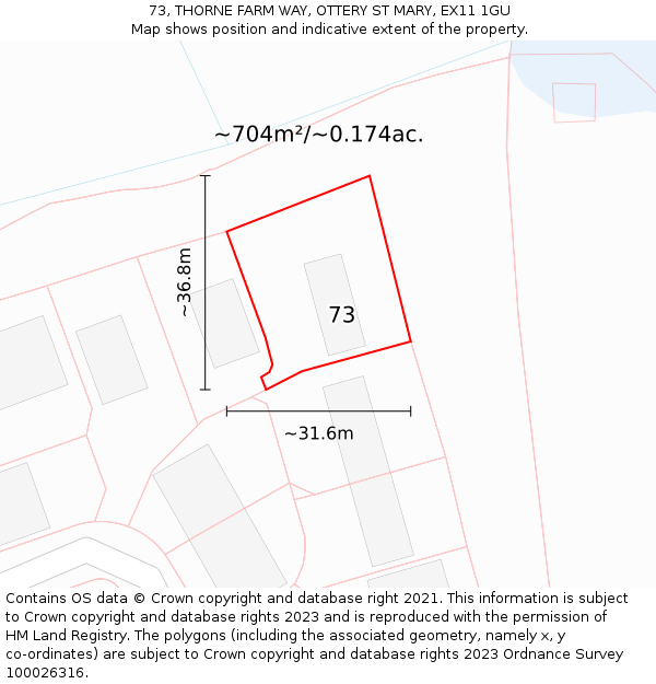 73, THORNE FARM WAY, OTTERY ST MARY, EX11 1GU: Plot and title map