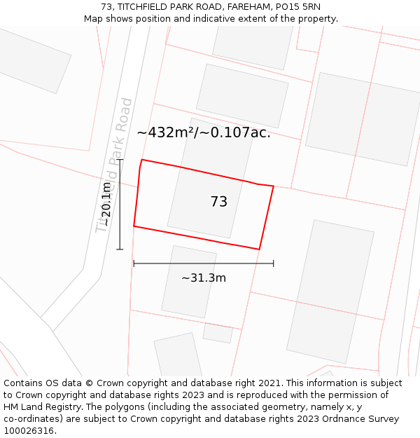 73, TITCHFIELD PARK ROAD, FAREHAM, PO15 5RN: Plot and title map