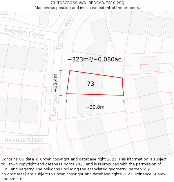 73, TORCROSS WAY, REDCAR, TS10 2SQ: Plot and title map