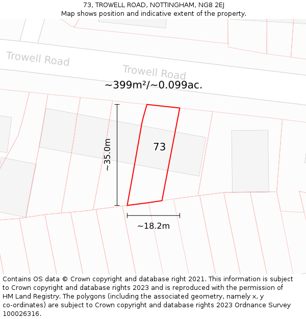 73, TROWELL ROAD, NOTTINGHAM, NG8 2EJ: Plot and title map