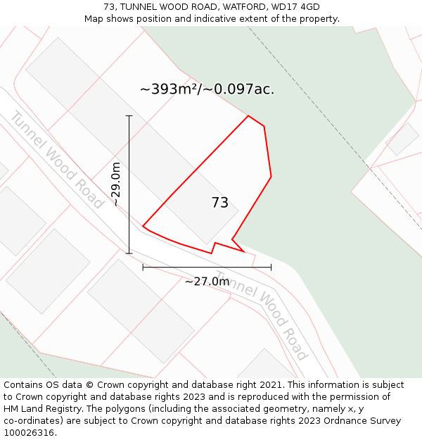 73, TUNNEL WOOD ROAD, WATFORD, WD17 4GD: Plot and title map