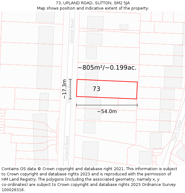 73, UPLAND ROAD, SUTTON, SM2 5JA: Plot and title map