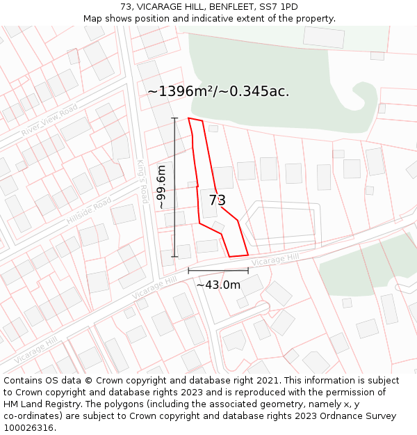 73, VICARAGE HILL, BENFLEET, SS7 1PD: Plot and title map