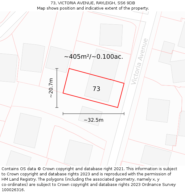 73, VICTORIA AVENUE, RAYLEIGH, SS6 9DB: Plot and title map