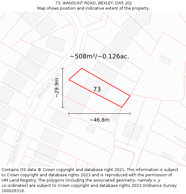 73, WANSUNT ROAD, BEXLEY, DA5 2DJ: Plot and title map