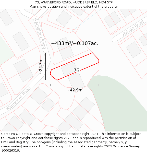 73, WARNEFORD ROAD, HUDDERSFIELD, HD4 5TP: Plot and title map