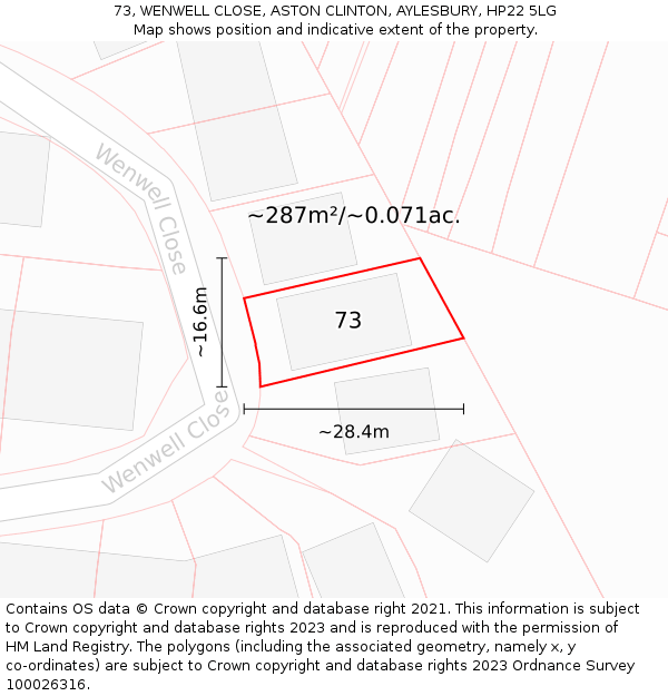 73, WENWELL CLOSE, ASTON CLINTON, AYLESBURY, HP22 5LG: Plot and title map