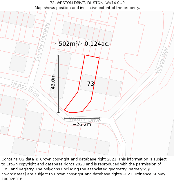 73, WESTON DRIVE, BILSTON, WV14 0UP: Plot and title map