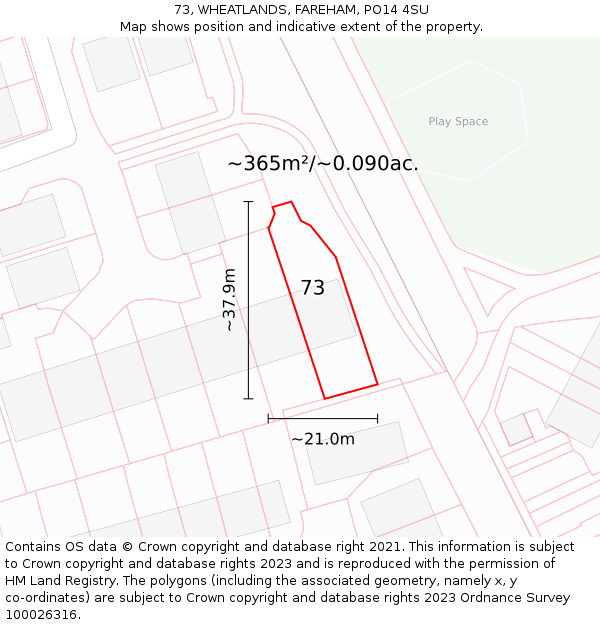 73, WHEATLANDS, FAREHAM, PO14 4SU: Plot and title map