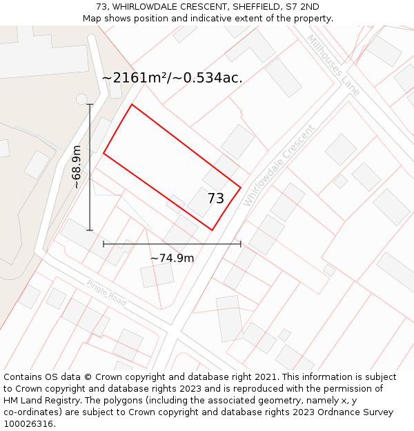 73, WHIRLOWDALE CRESCENT, SHEFFIELD, S7 2ND: Plot and title map