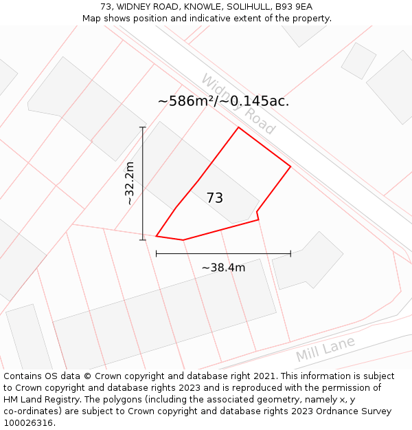 73, WIDNEY ROAD, KNOWLE, SOLIHULL, B93 9EA: Plot and title map