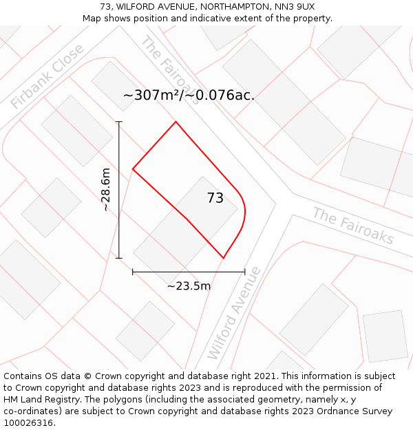 73, WILFORD AVENUE, NORTHAMPTON, NN3 9UX: Plot and title map