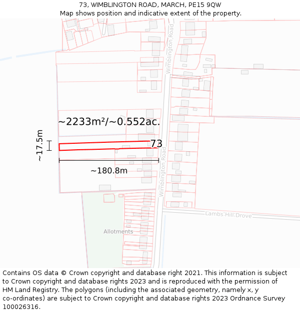 73, WIMBLINGTON ROAD, MARCH, PE15 9QW: Plot and title map