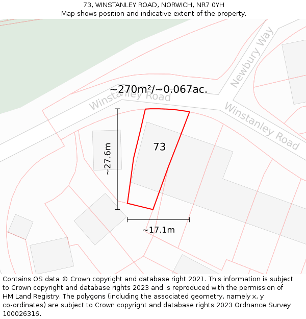 73, WINSTANLEY ROAD, NORWICH, NR7 0YH: Plot and title map