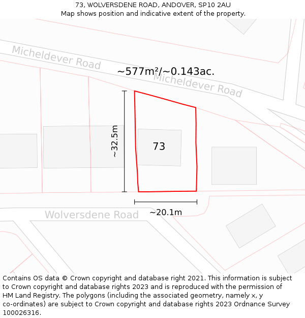 73, WOLVERSDENE ROAD, ANDOVER, SP10 2AU: Plot and title map