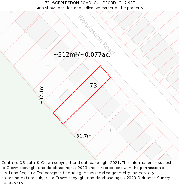 73, WORPLESDON ROAD, GUILDFORD, GU2 9RT: Plot and title map