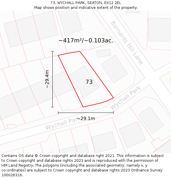 73, WYCHALL PARK, SEATON, EX12 2EL: Plot and title map