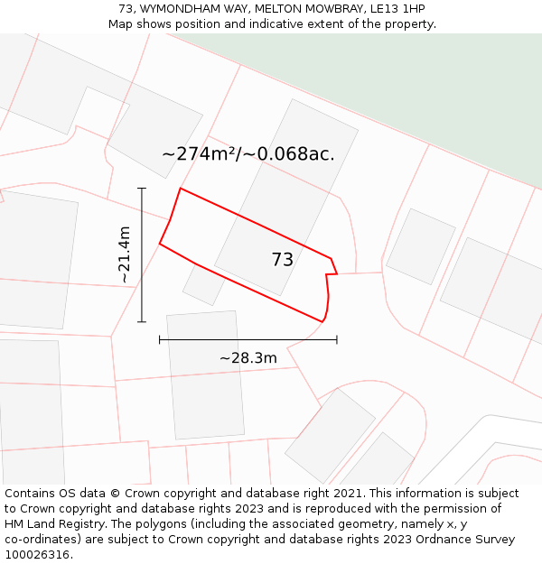 73, WYMONDHAM WAY, MELTON MOWBRAY, LE13 1HP: Plot and title map