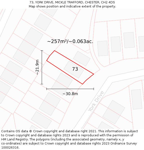 73, YORK DRIVE, MICKLE TRAFFORD, CHESTER, CH2 4DS: Plot and title map