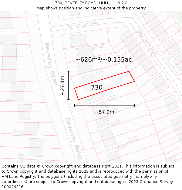 730, BEVERLEY ROAD, HULL, HU6 7JG: Plot and title map