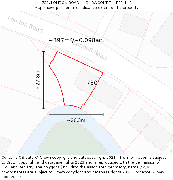 730, LONDON ROAD, HIGH WYCOMBE, HP11 1HE: Plot and title map