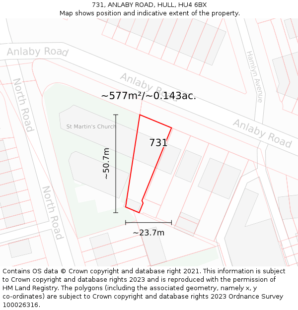 731, ANLABY ROAD, HULL, HU4 6BX: Plot and title map