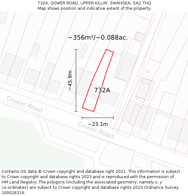 732A, GOWER ROAD, UPPER KILLAY, SWANSEA, SA2 7HQ: Plot and title map