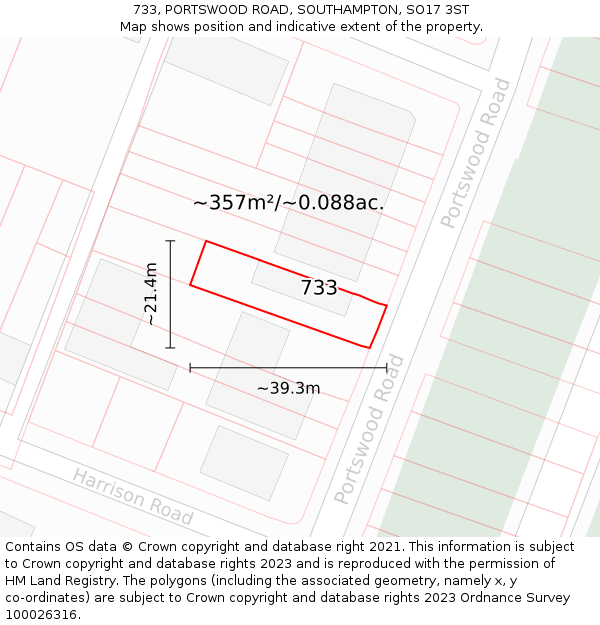 733, PORTSWOOD ROAD, SOUTHAMPTON, SO17 3ST: Plot and title map
