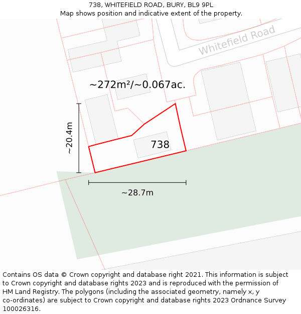 738, WHITEFIELD ROAD, BURY, BL9 9PL: Plot and title map