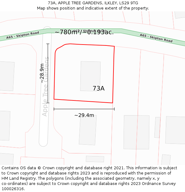 73A, APPLE TREE GARDENS, ILKLEY, LS29 9TG: Plot and title map