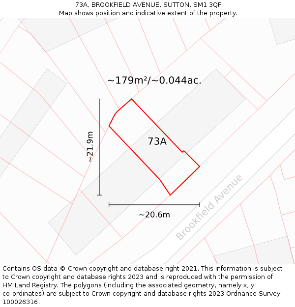 73A, BROOKFIELD AVENUE, SUTTON, SM1 3QF: Plot and title map