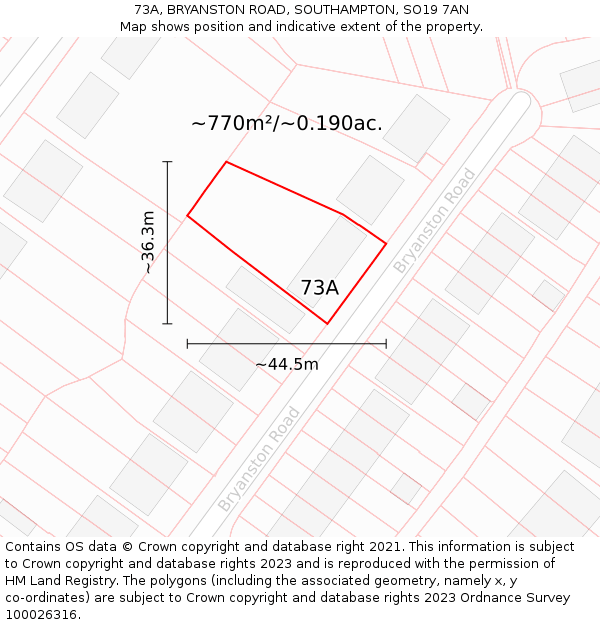 73A, BRYANSTON ROAD, SOUTHAMPTON, SO19 7AN: Plot and title map